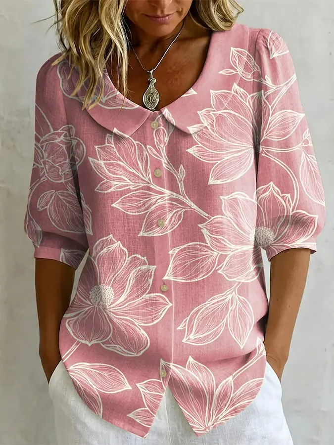Women's Casual Plant Printed Top