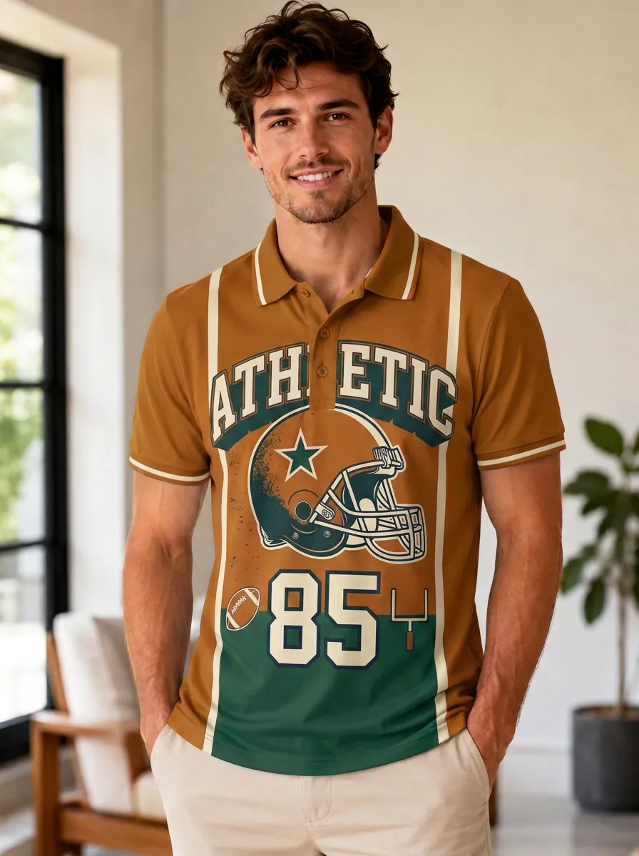 Men's Varsity Football Helmet Polo Shirt