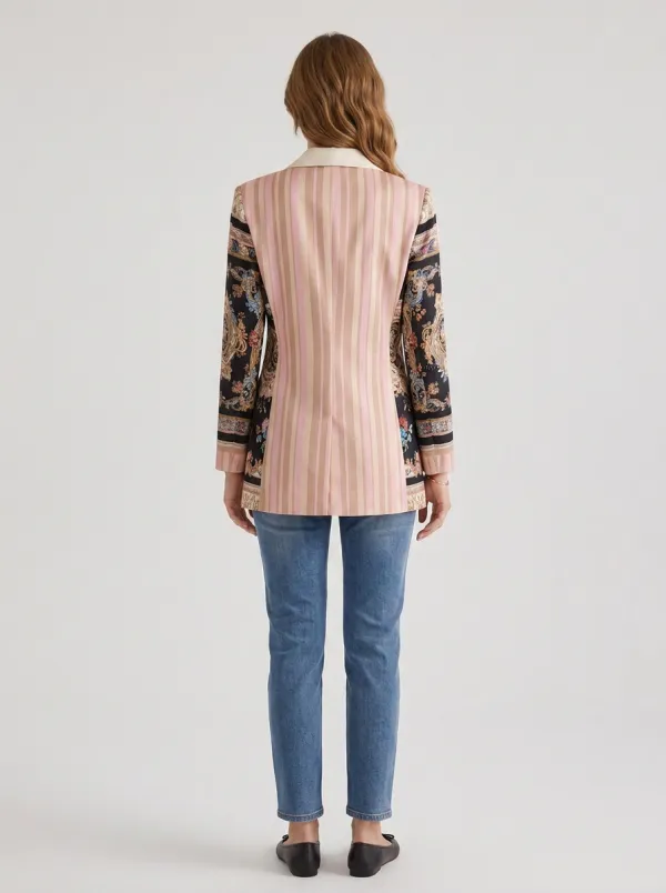 Women's Vintage Floral Striped Patchwork Printed Blazer