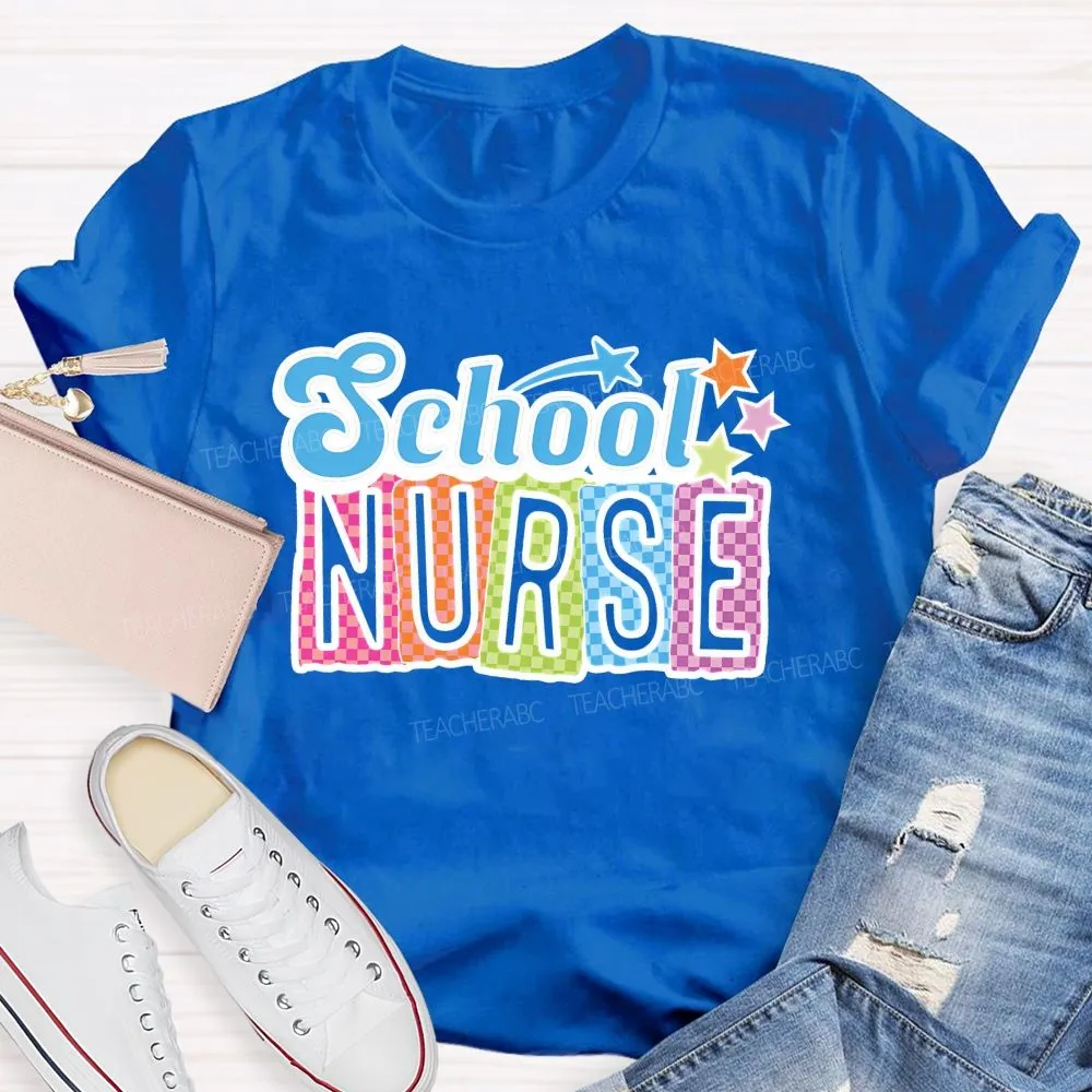 School Nurse Colorful Letters Graphics  Teacher T-Shirt