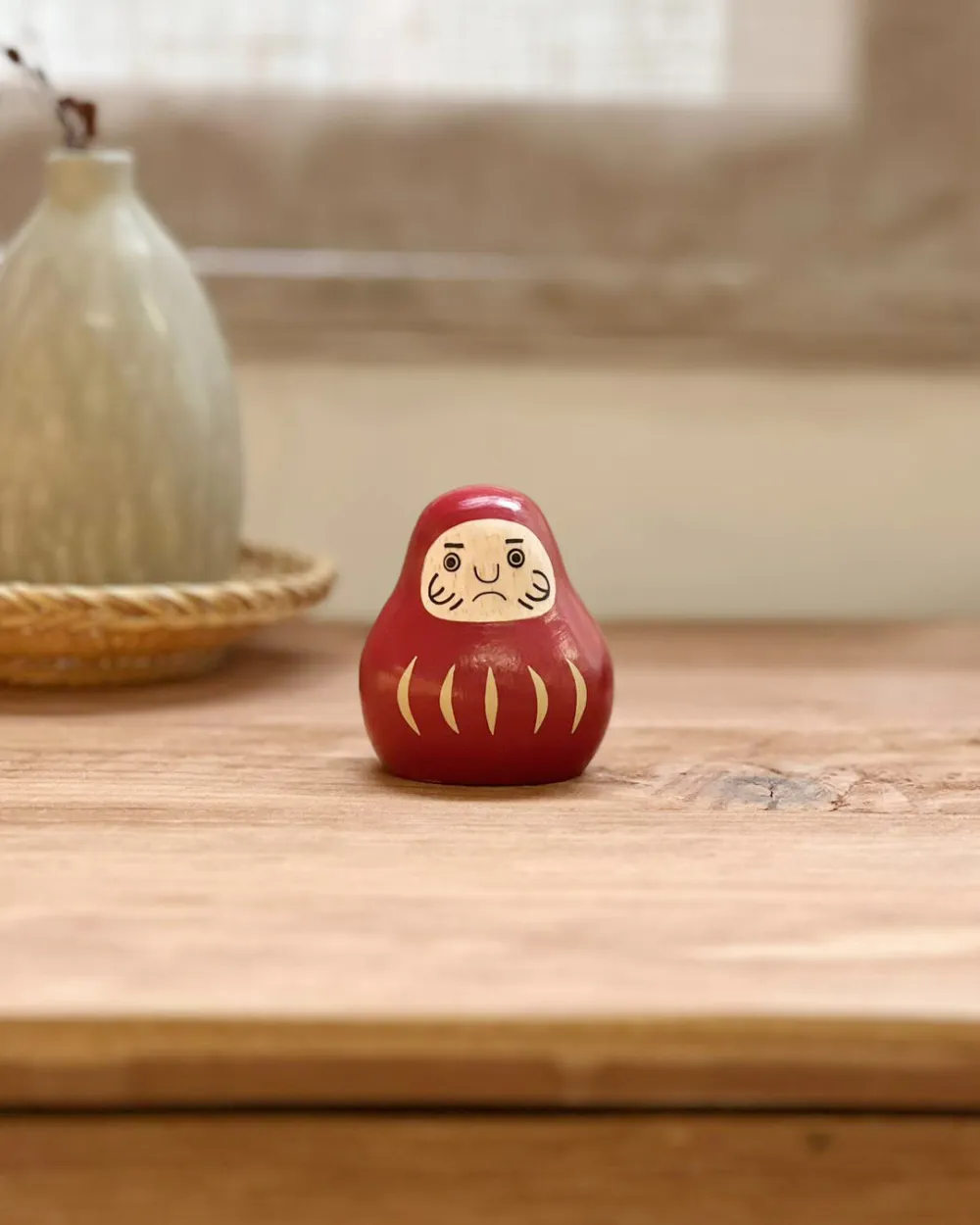 Carved Wooden Daruma Figurine