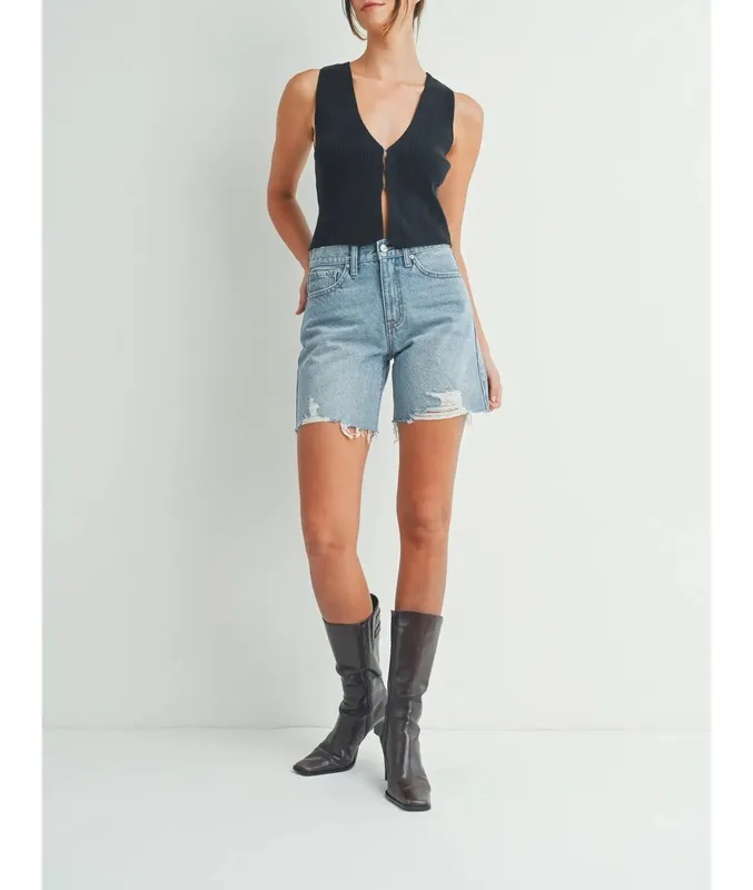 Blue Cotton Blend Shorts Easy Wear