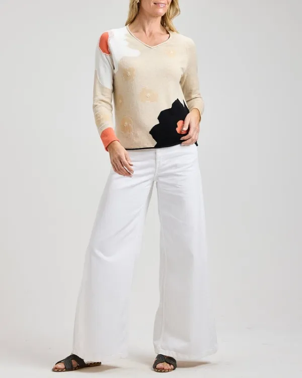 Cotton Cashmere Embroidered Floral Sweater