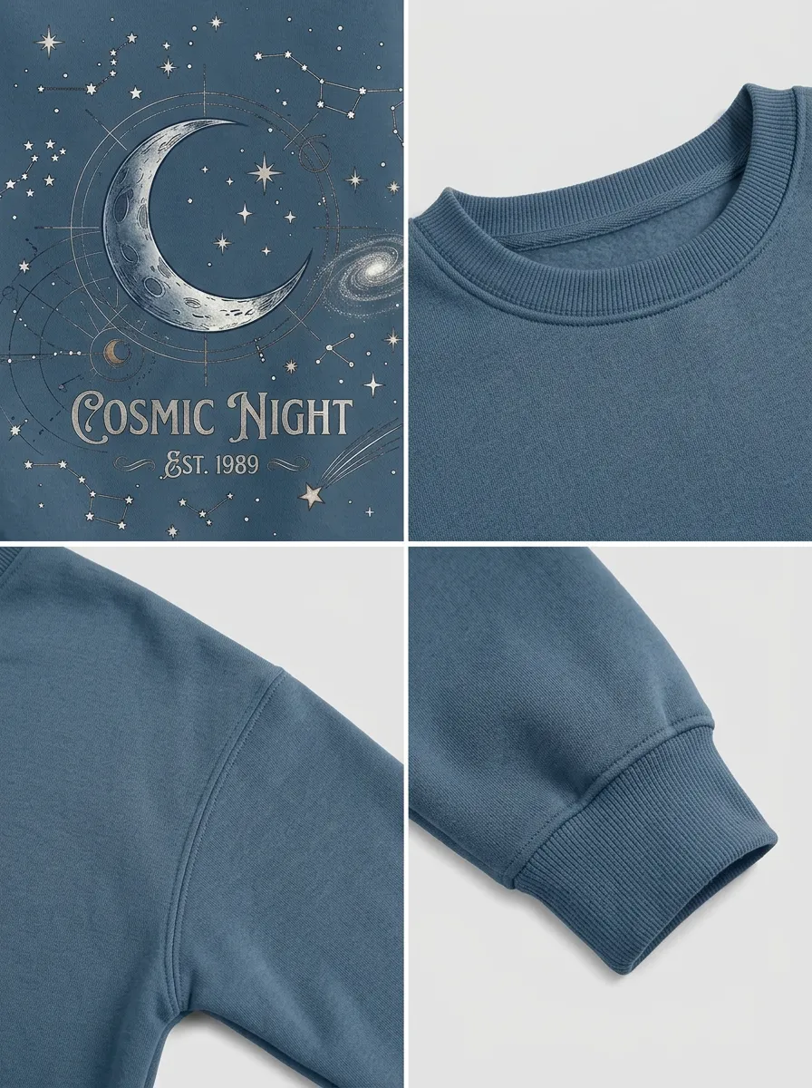 Women's Celestial Lover Cosmic Night Moon Stars Printed T-shirt
