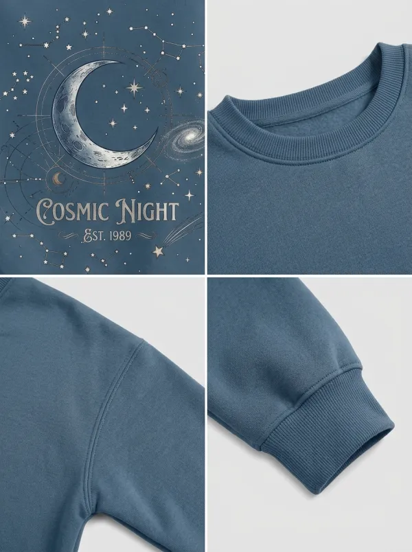 Women's Celestial Lover Cosmic Night Moon Stars Printed T-shirt