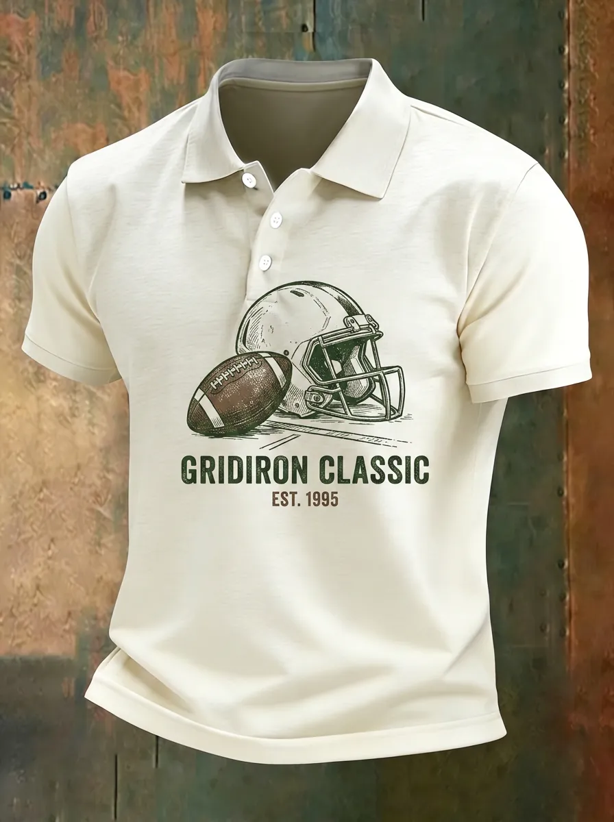 Men's Football Fan Gridiron Classic Helmet Graphic Polo Shirt
