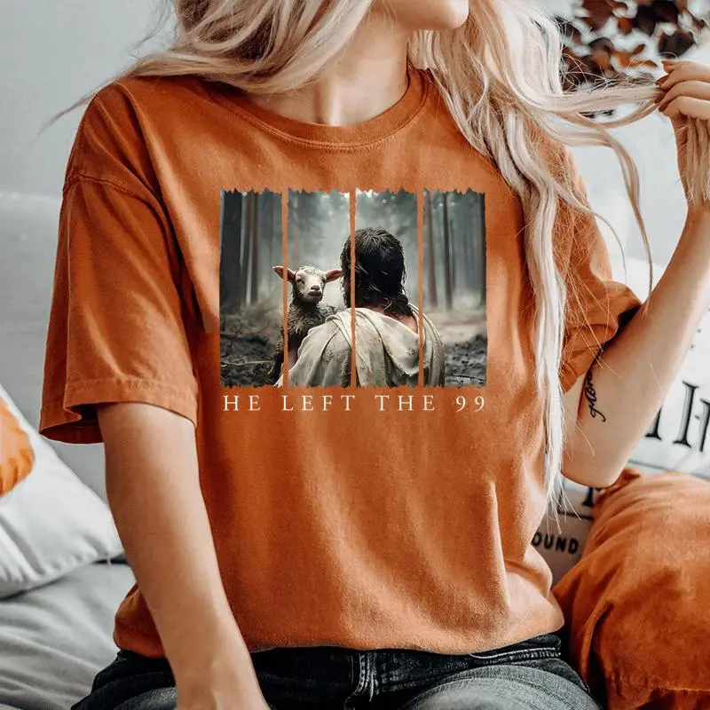 Popular He Left The 99 Jesus Cool Christian Scripture Bible Women's Oversized Comfort T-Shirt
