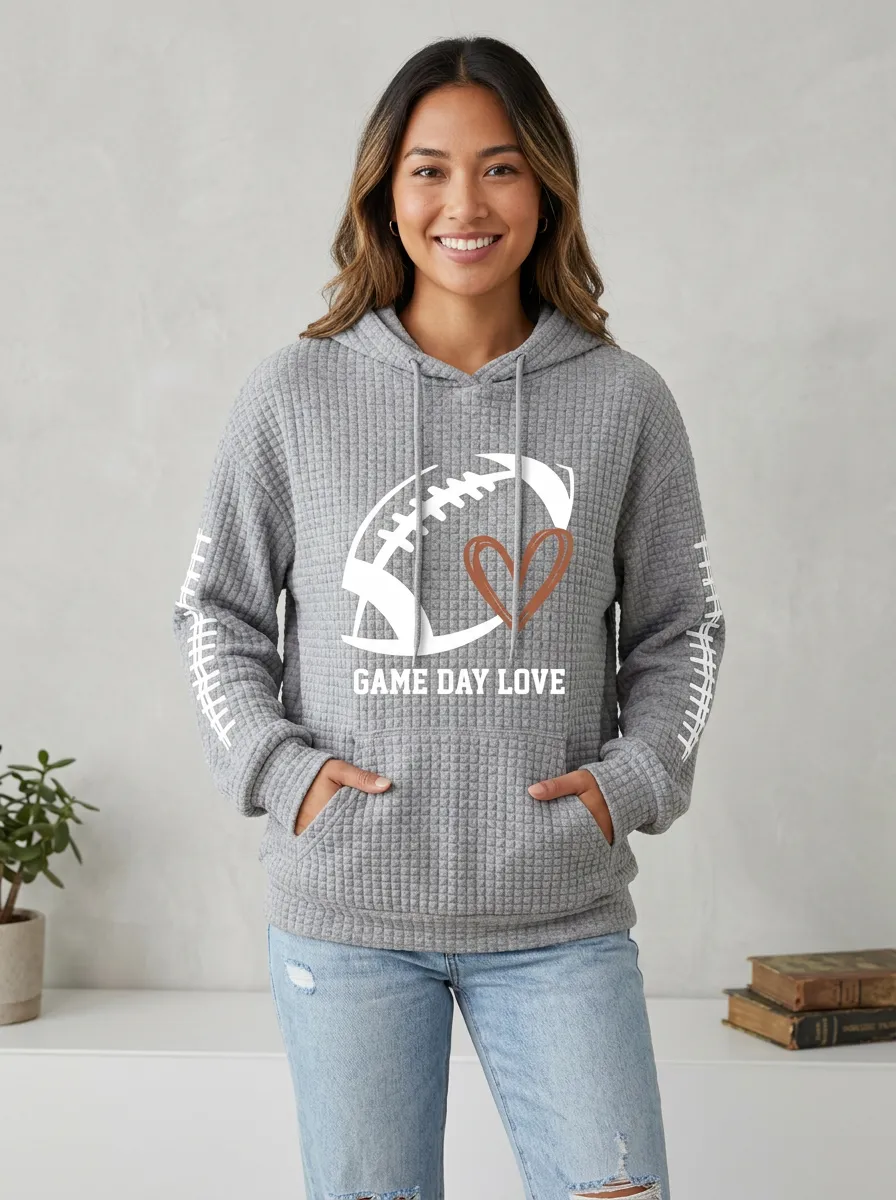 Women's Varsity Inspired Gridiron Heart Ball Love Graphic Hoodie
