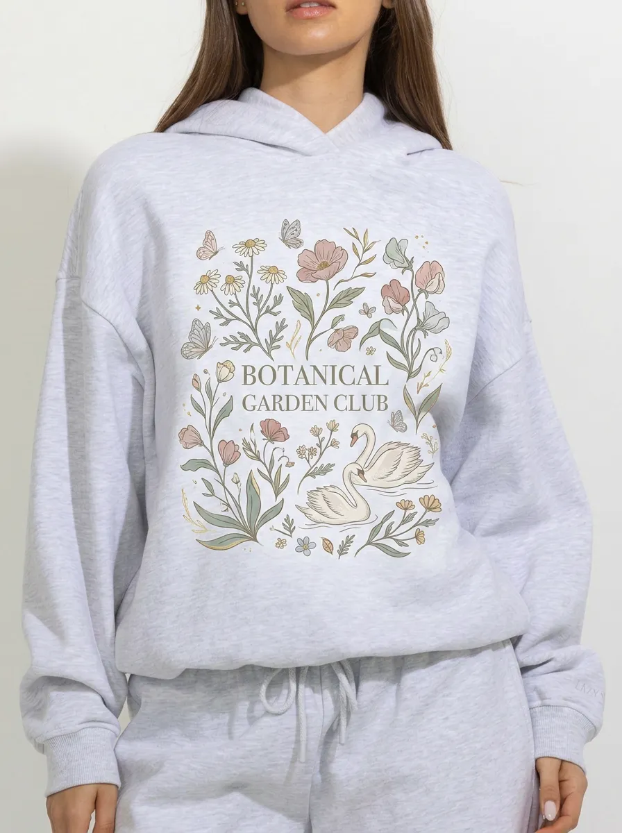 Women's Botanical Garden Club Swan Floral Printed Hoodie