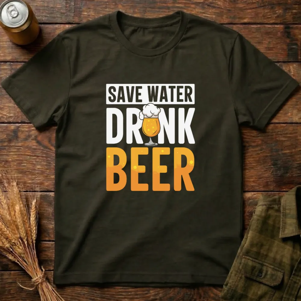 Save Water Drink Beer Graphic Cotton T-Shirt