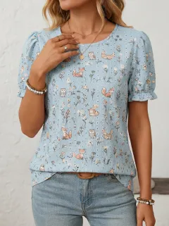 Fox Owl Floral Women's Loose Printed T-Shirt