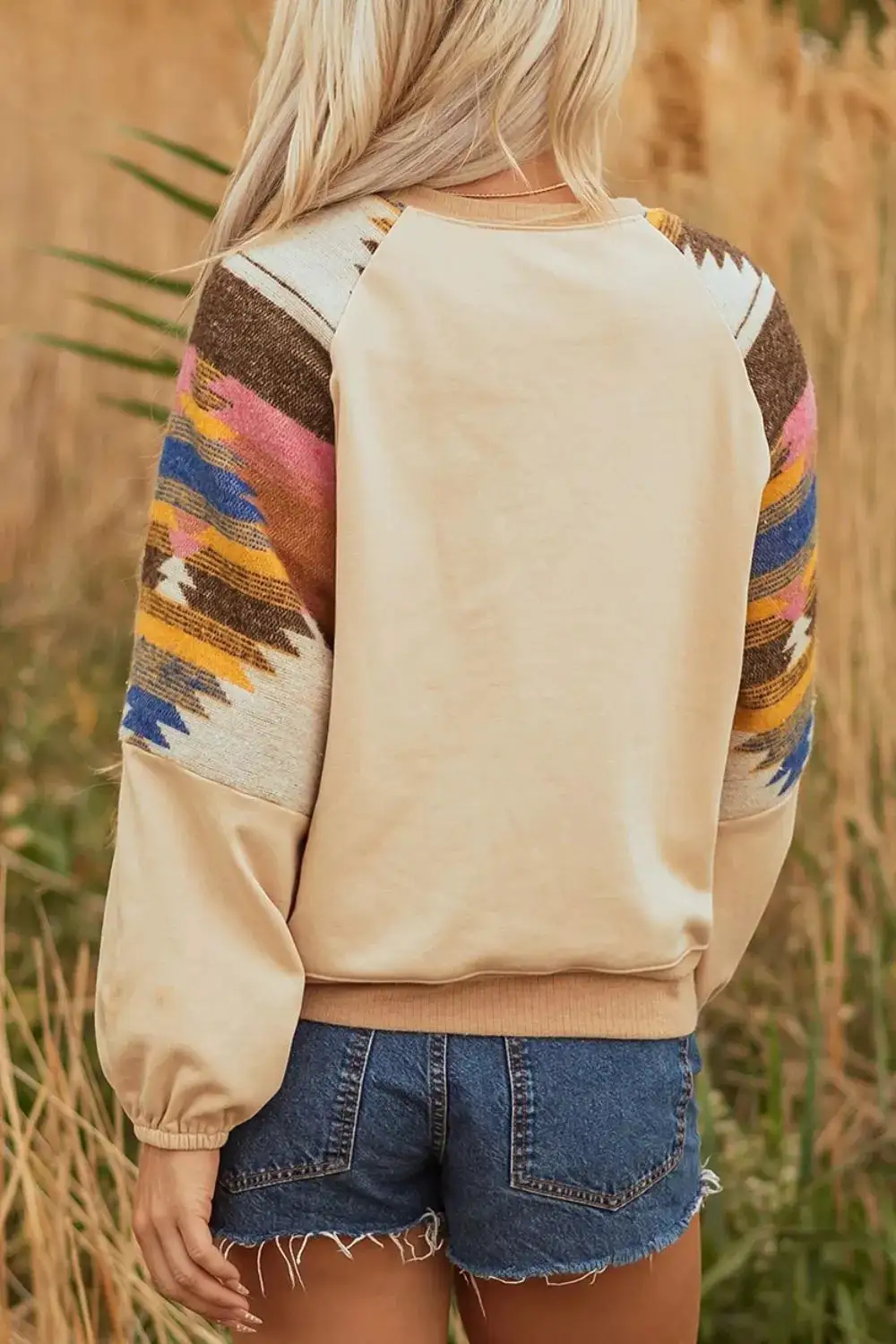 Bubble Sleeve Patchwork Graphic Sweatshirt