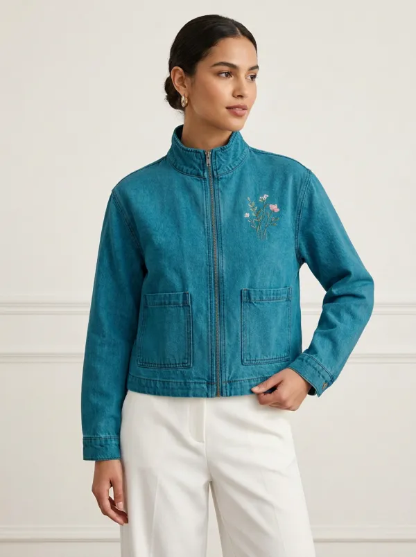 Women's Camden Floral Embroidered Denim Jacket