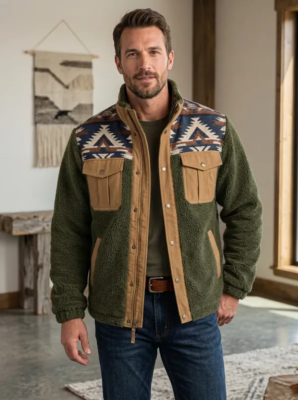 Ranch House Aztec Rodeo Style Men's Western Fleece Jacket