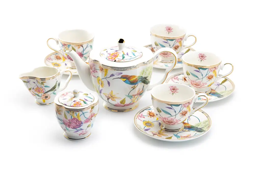 Spring Flowers Hummingbird Porcelain Tea Set