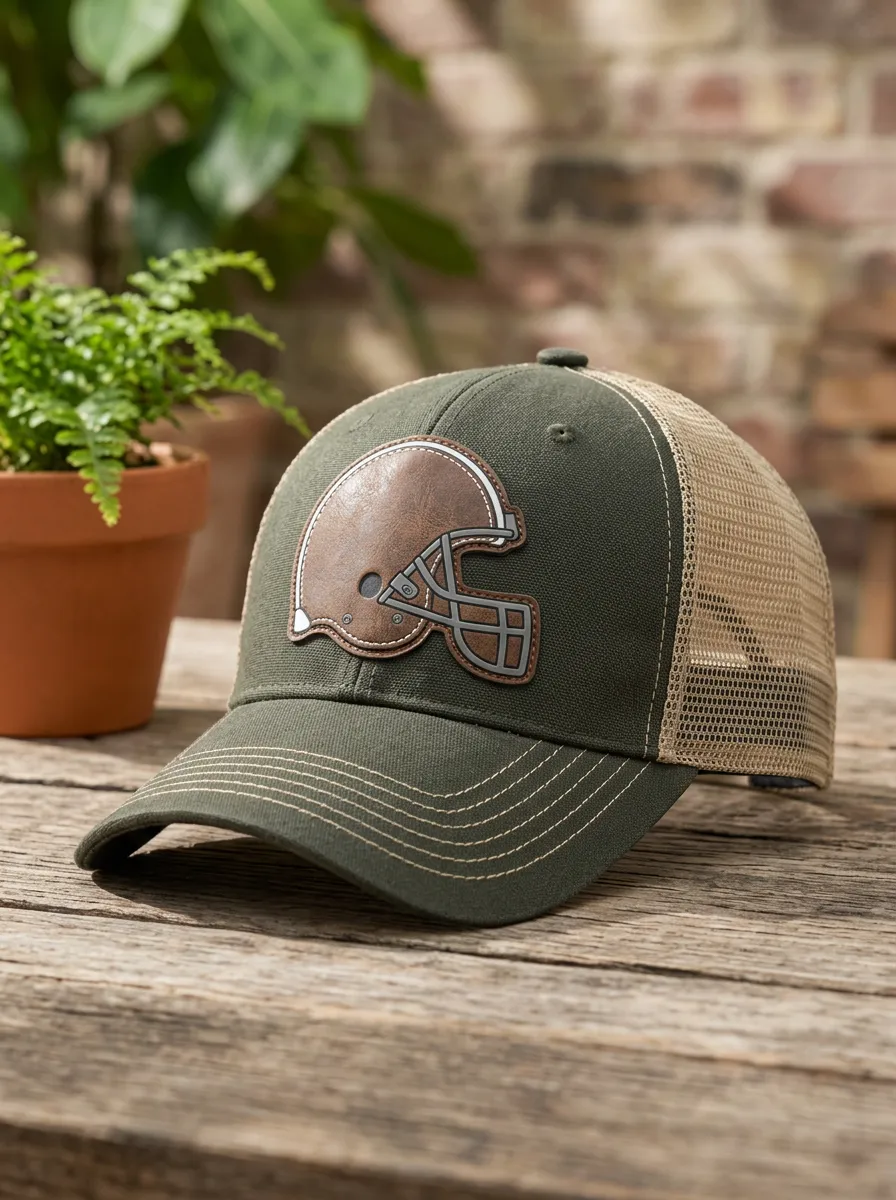 Unisex American Football Lover Leather Helmet Patch Mesh Trucker Hat