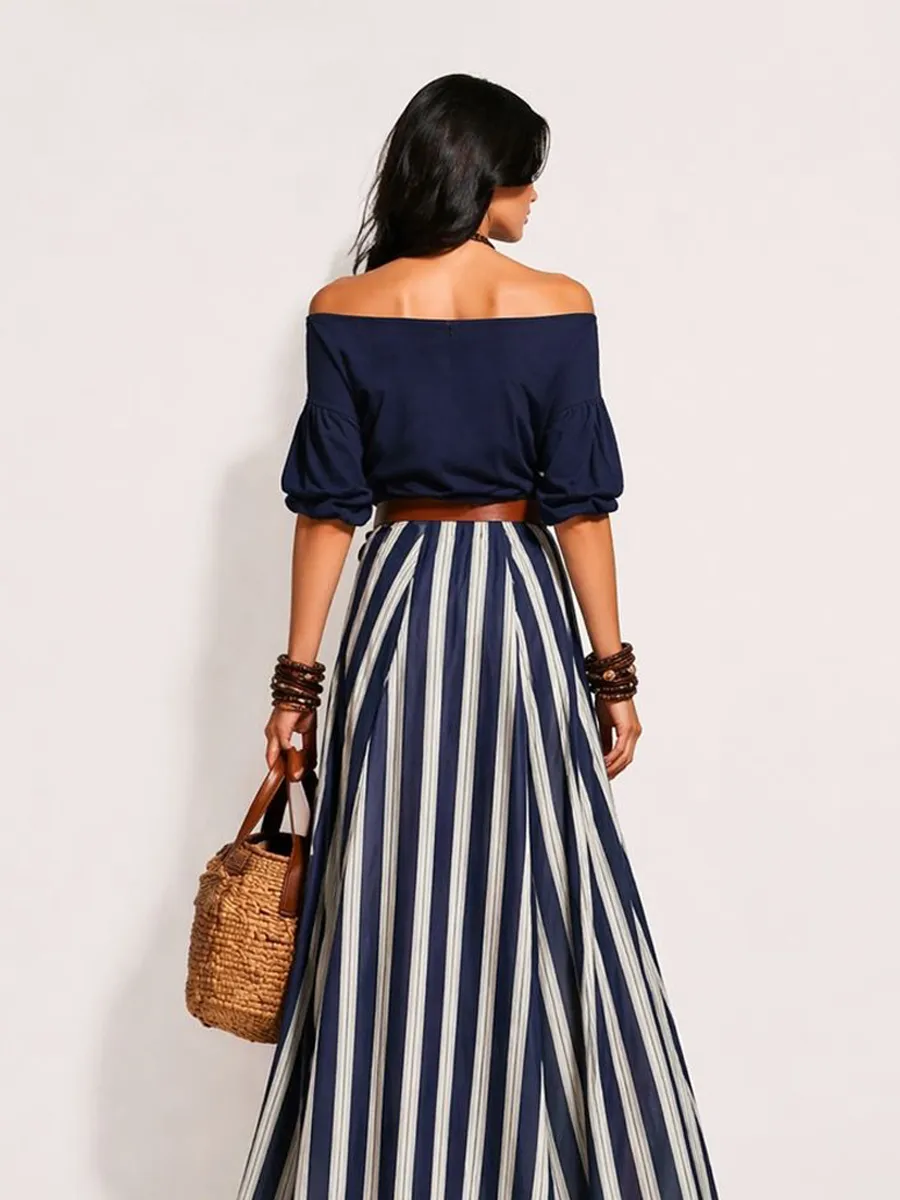 Arlette Women's Vacation-Style Off-Shoulder Top and Slit Skirt Set