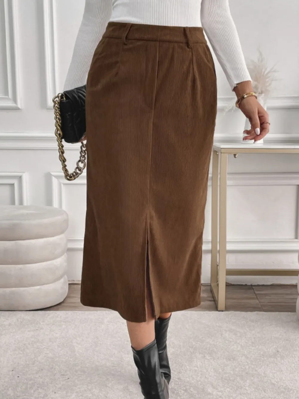 Pocket Detail Slit Skirt