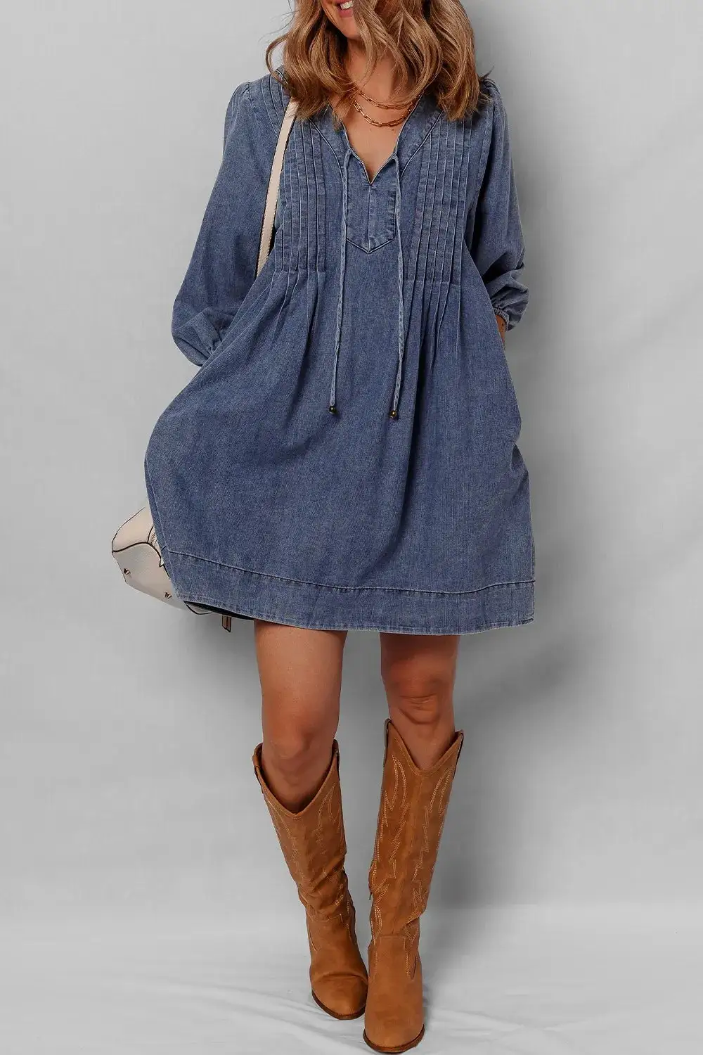 Classic Long-Sleeve Denim Mini Dress