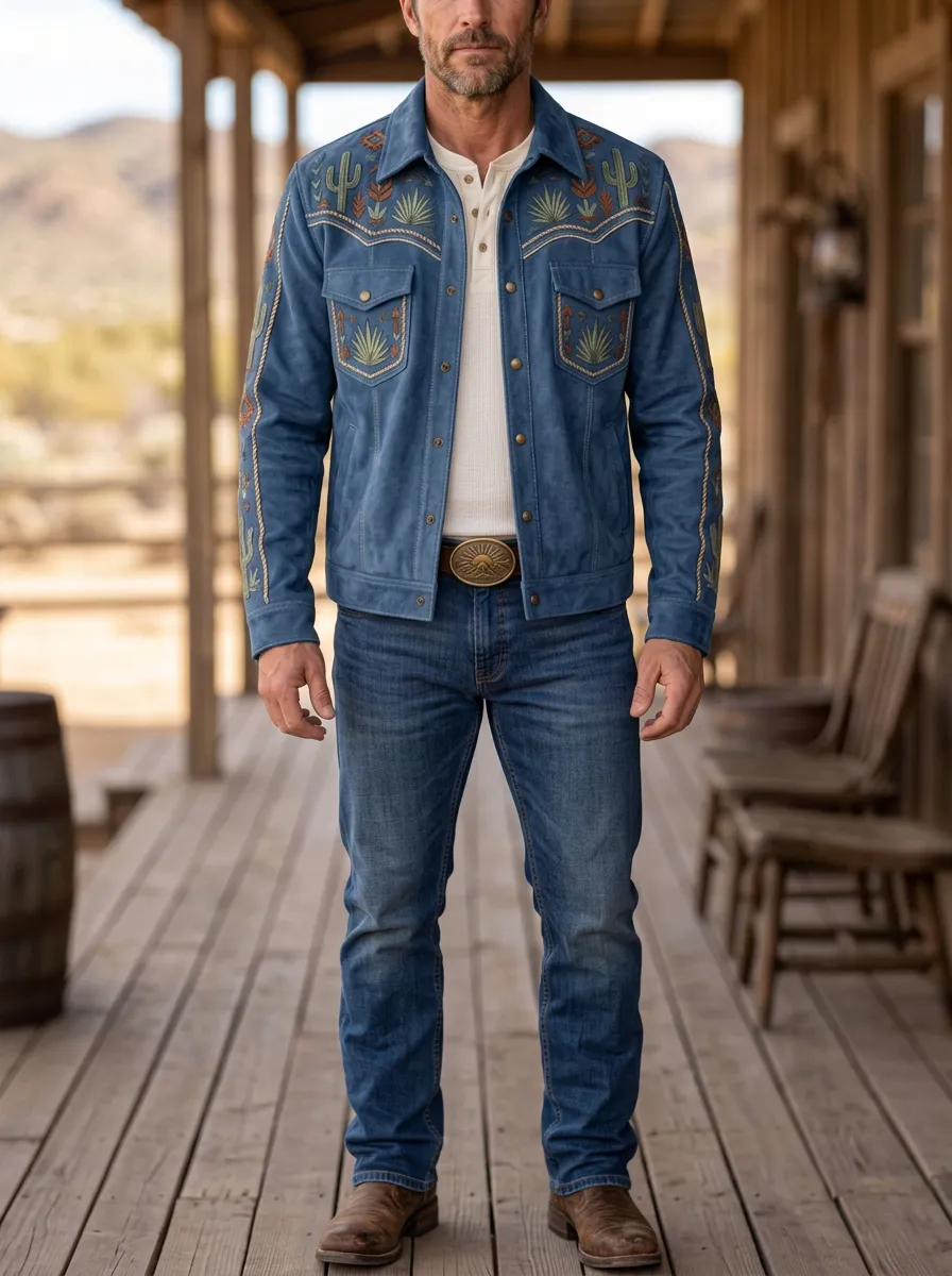 Desert Range Cactus Desert Floral Look Men's Western Jacket