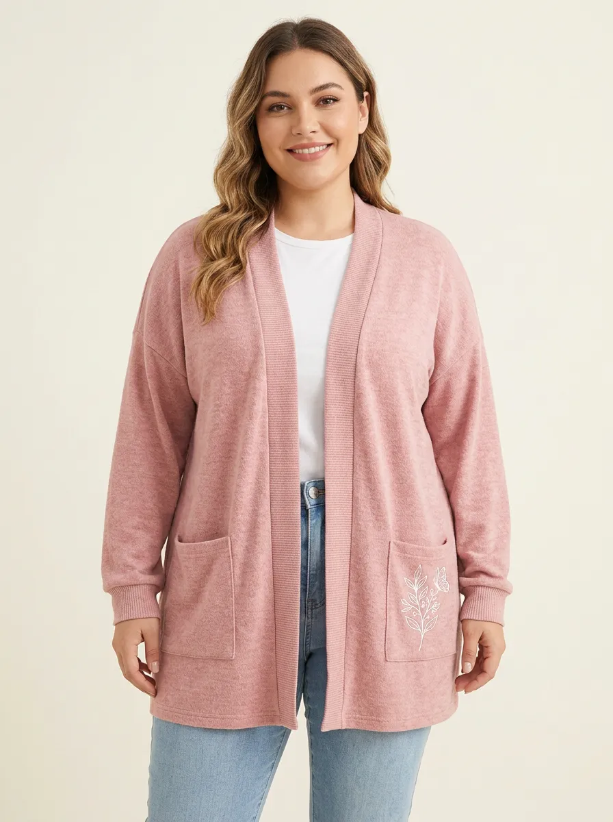 Women's Floral Butterfly Botanical Printed Pink Casual Cardigan