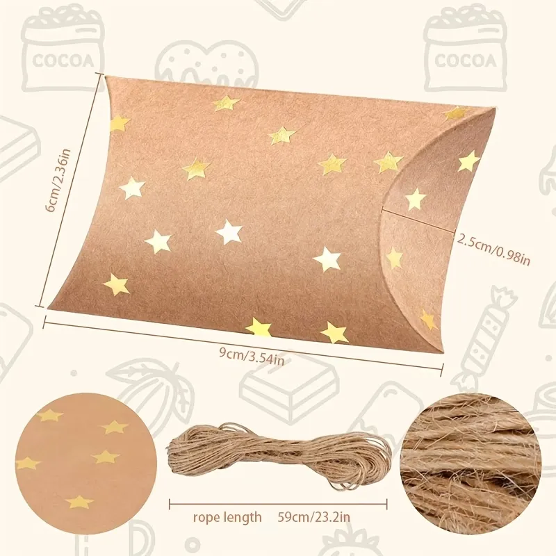 15 Pcs Rustic Kraft Pillow Boxes