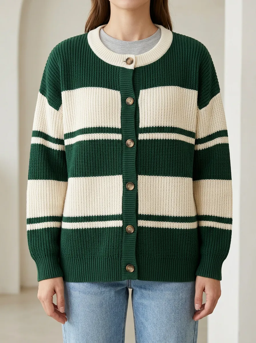 Relaxed Striped Rugby Striped Knit Cardigan
