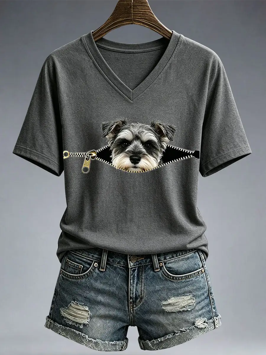 Women's Funny Schnauzer Print T-Shirt