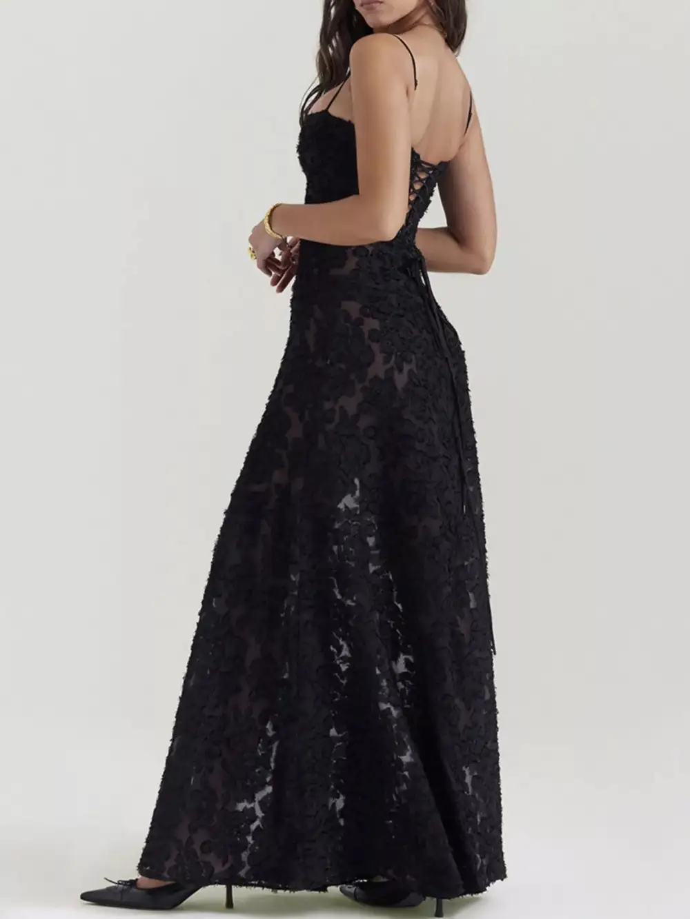 Relaxed Lace Spaghetti Strap Maxi Dress