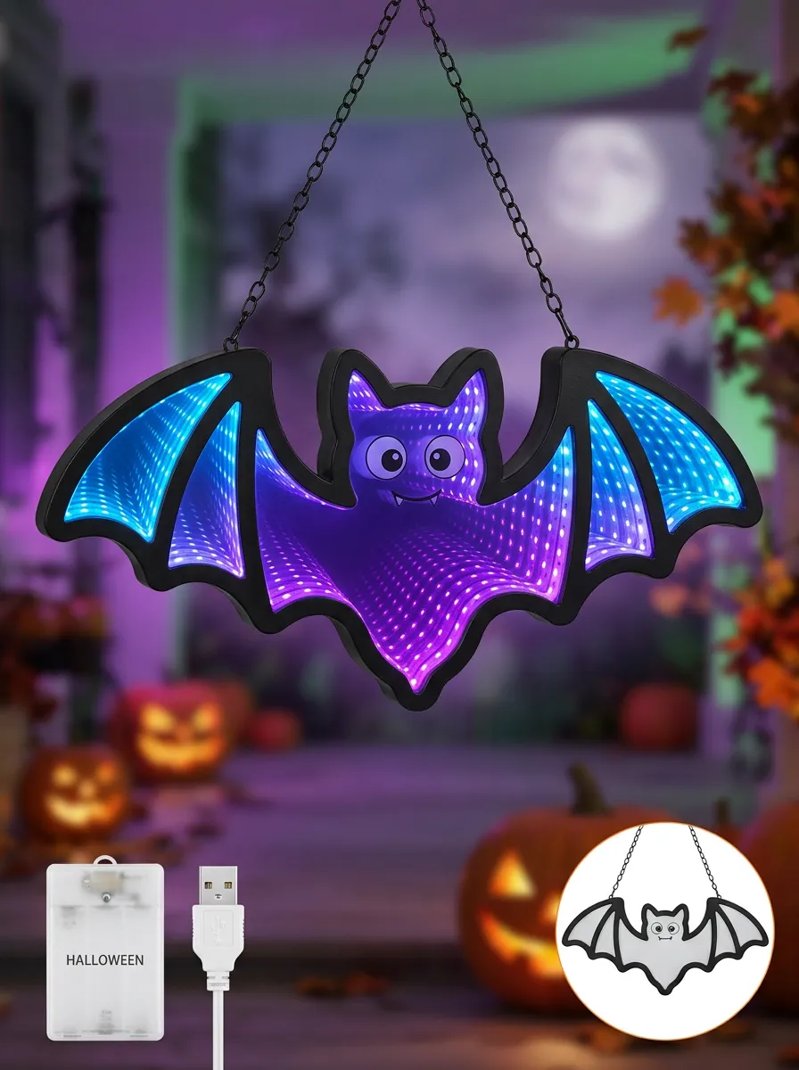 Classic Infinity-Mirror LED Halloween Bat Light