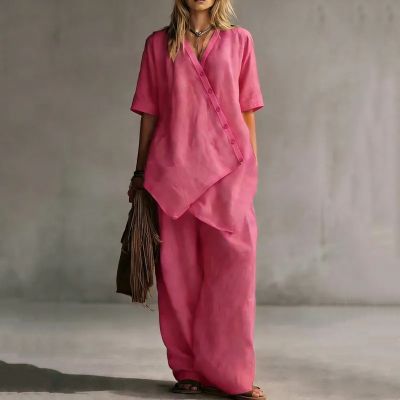 ⌛Limited-Time Offer-Women's Asymmetrical Top & Wide-Leg Pants Set