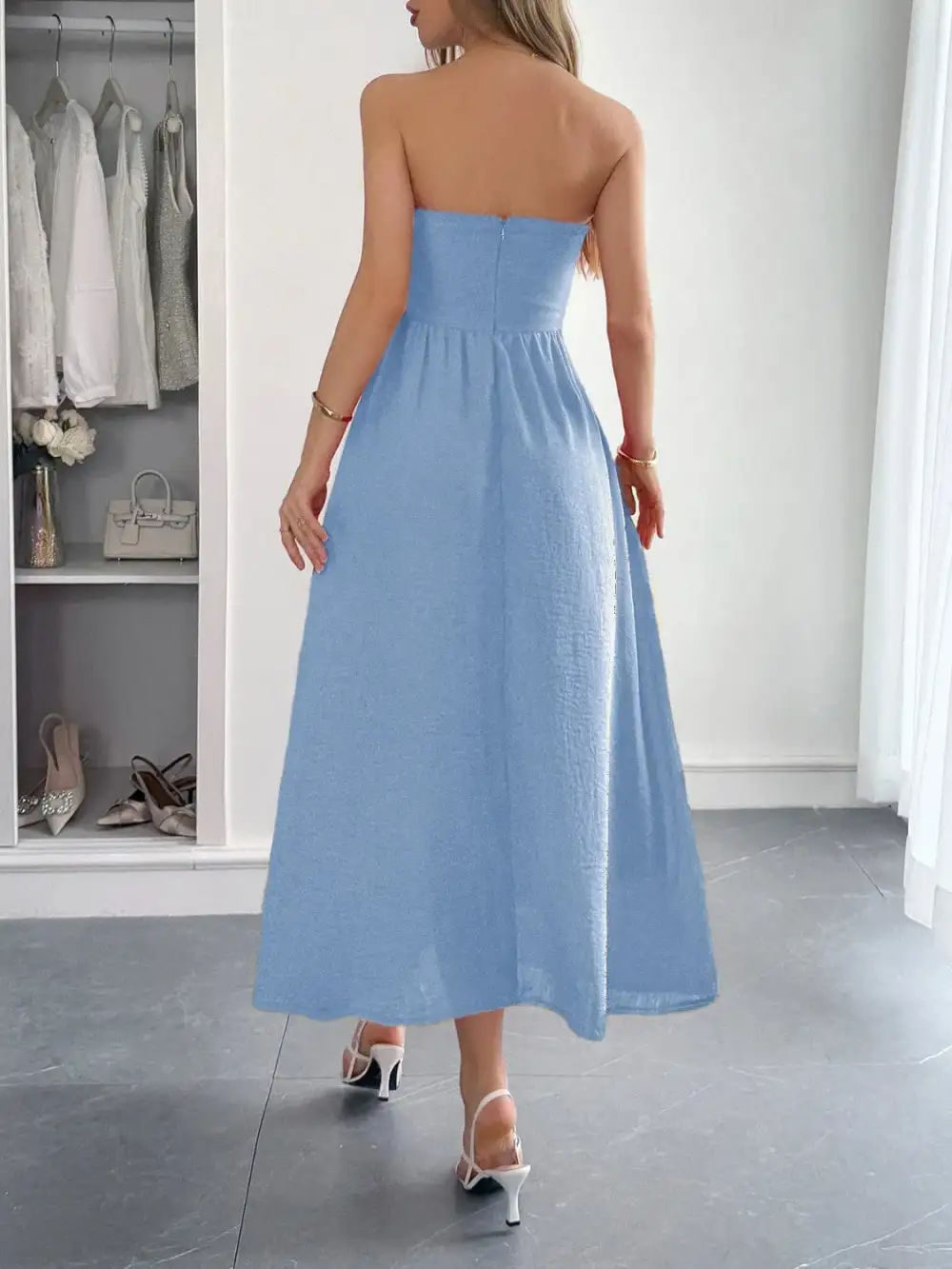 Strapless A-Line Midi Dress With Pockets