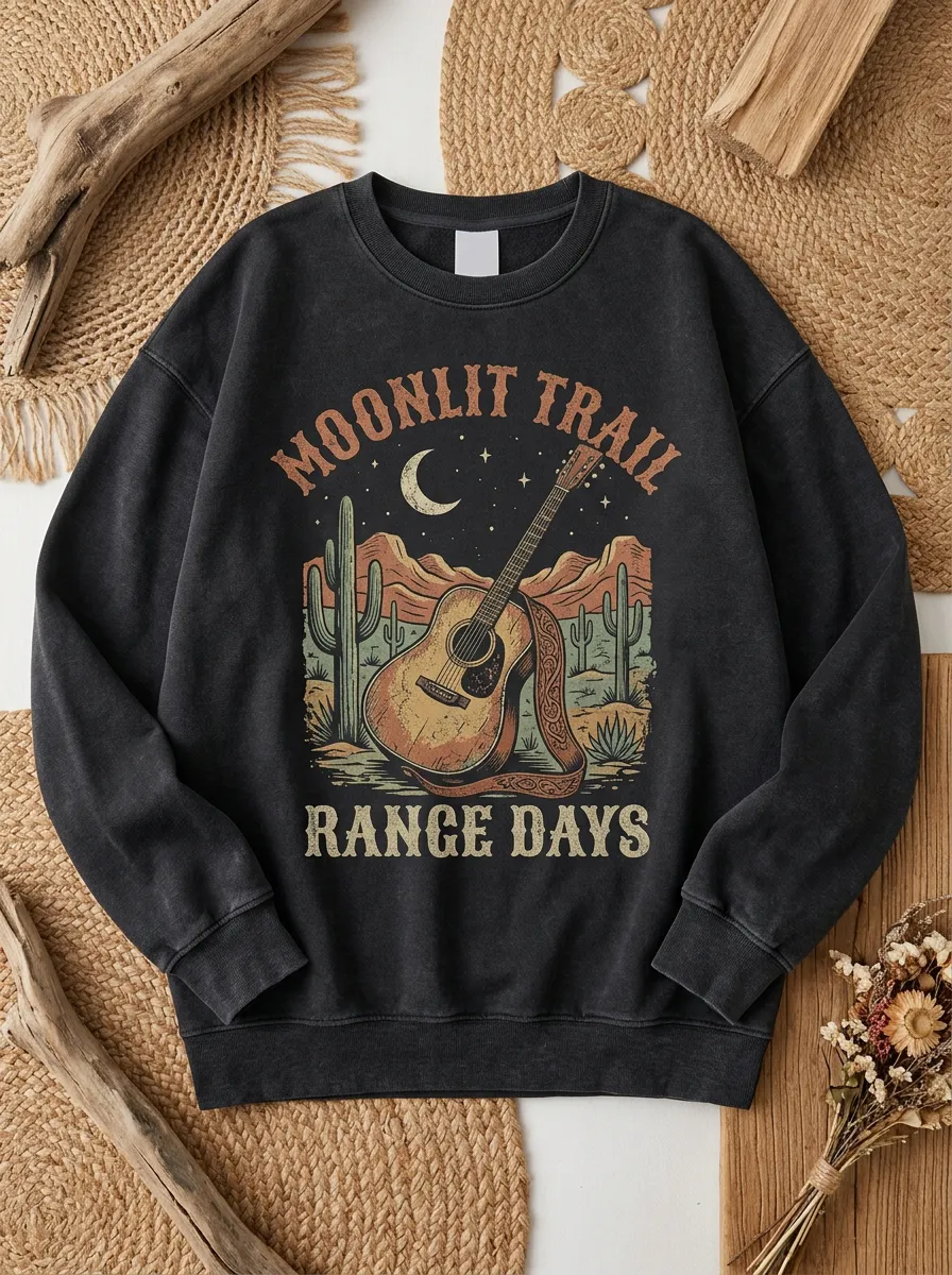 Western Cactus Guitar Western Graphic Sweatshirt