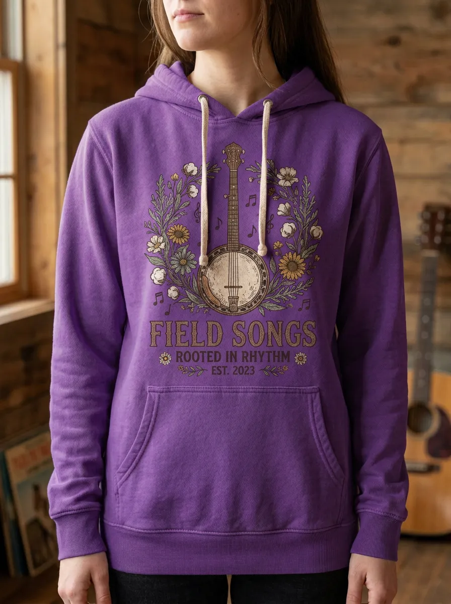 Banjo Floral Women's Country Music Printed Hoodie