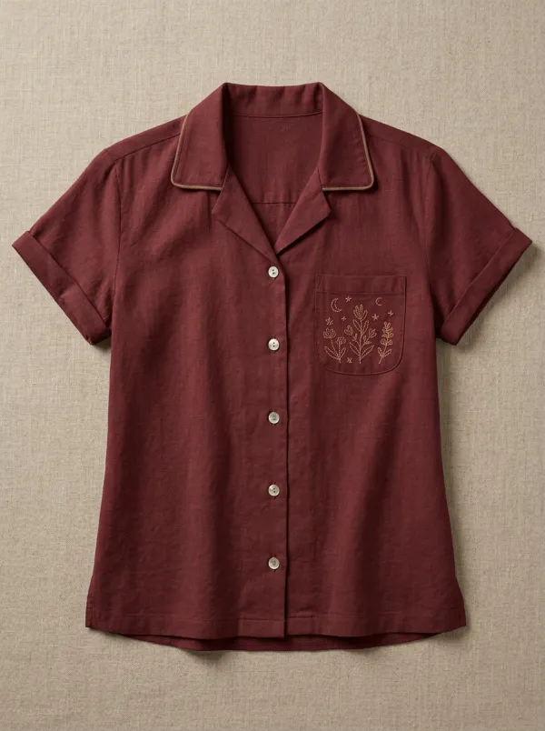 Women's Western Boho Celestial Floral Embroidered Short Sleeve Shirt