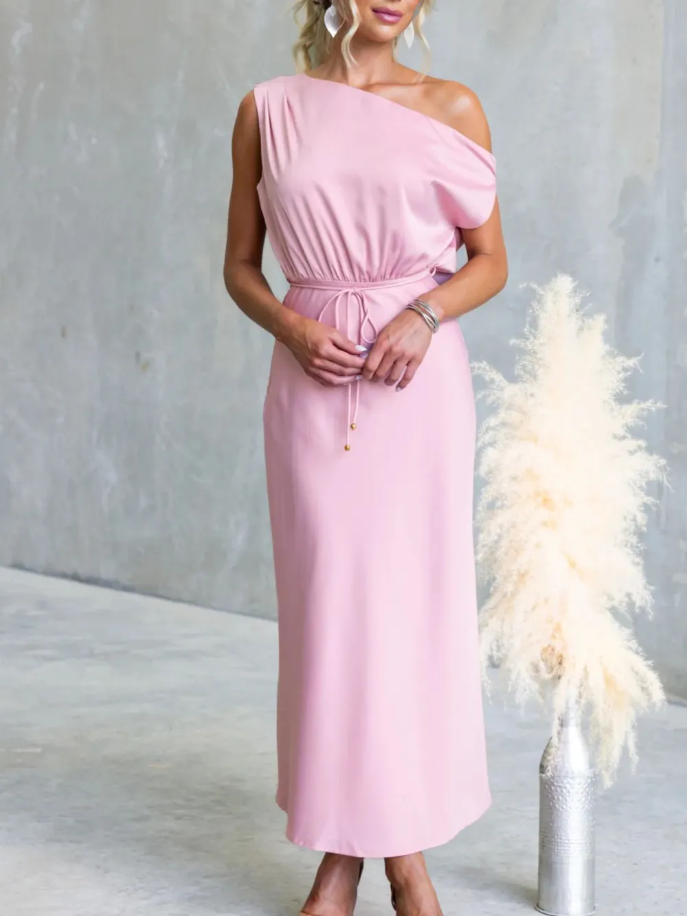 Classic One-Shoulder Midi Dress