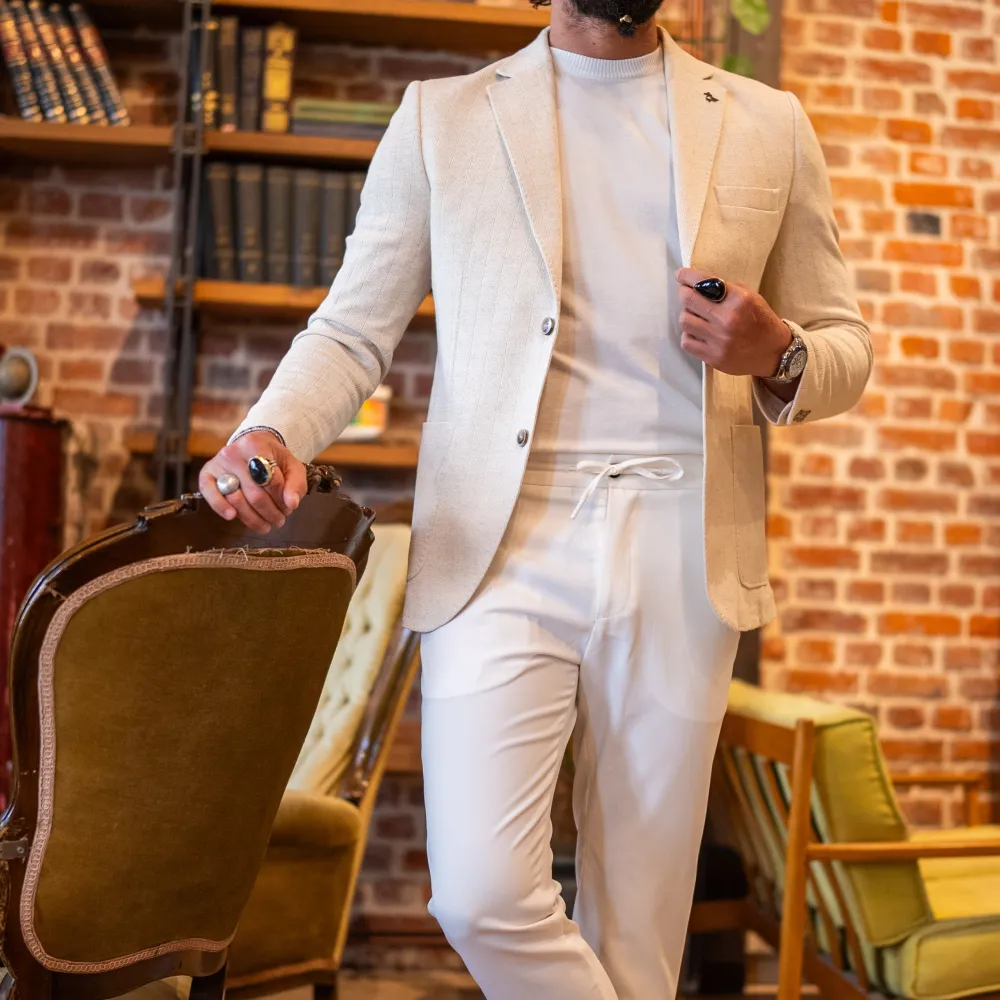 Slim Fit Notch Lapel Striped Blazer