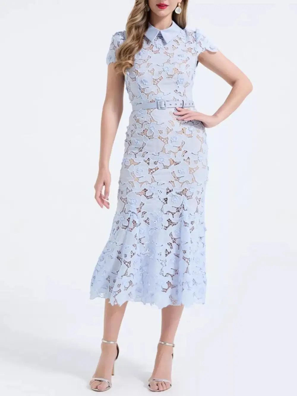 Lace Short Sleeve Midi Dress
