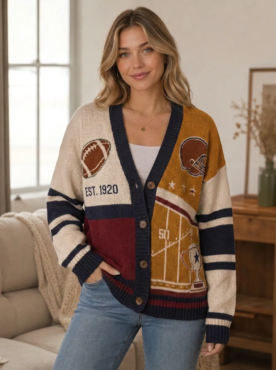 Women's Football Est Helmet Trophy Knit Knit Cardigan