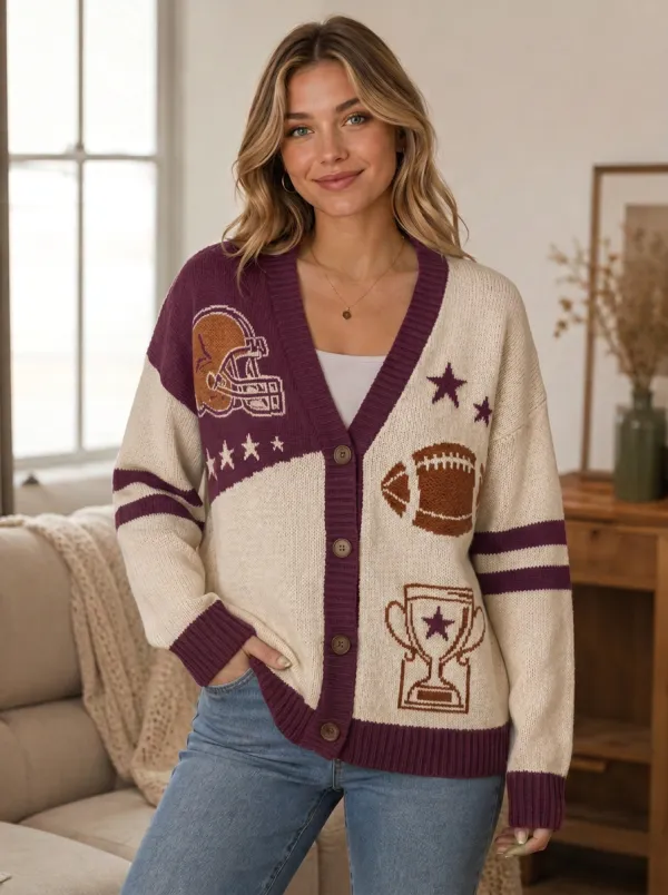 Women's Versatile Gridiron Helmet Trophy Knit Cardigan