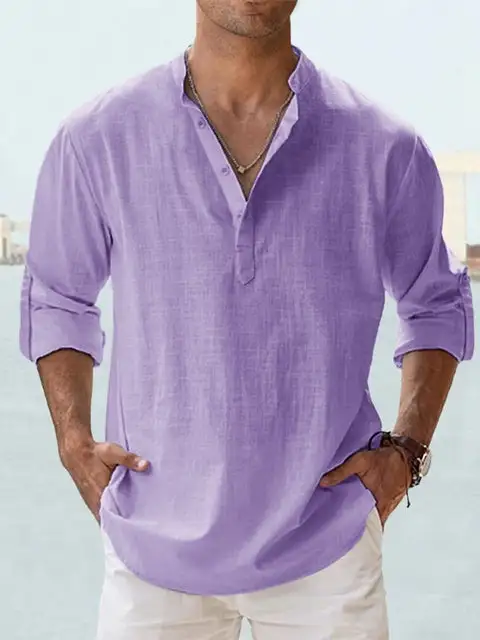 Men's Casual Shirt Long-Sleeve With Stand Collar