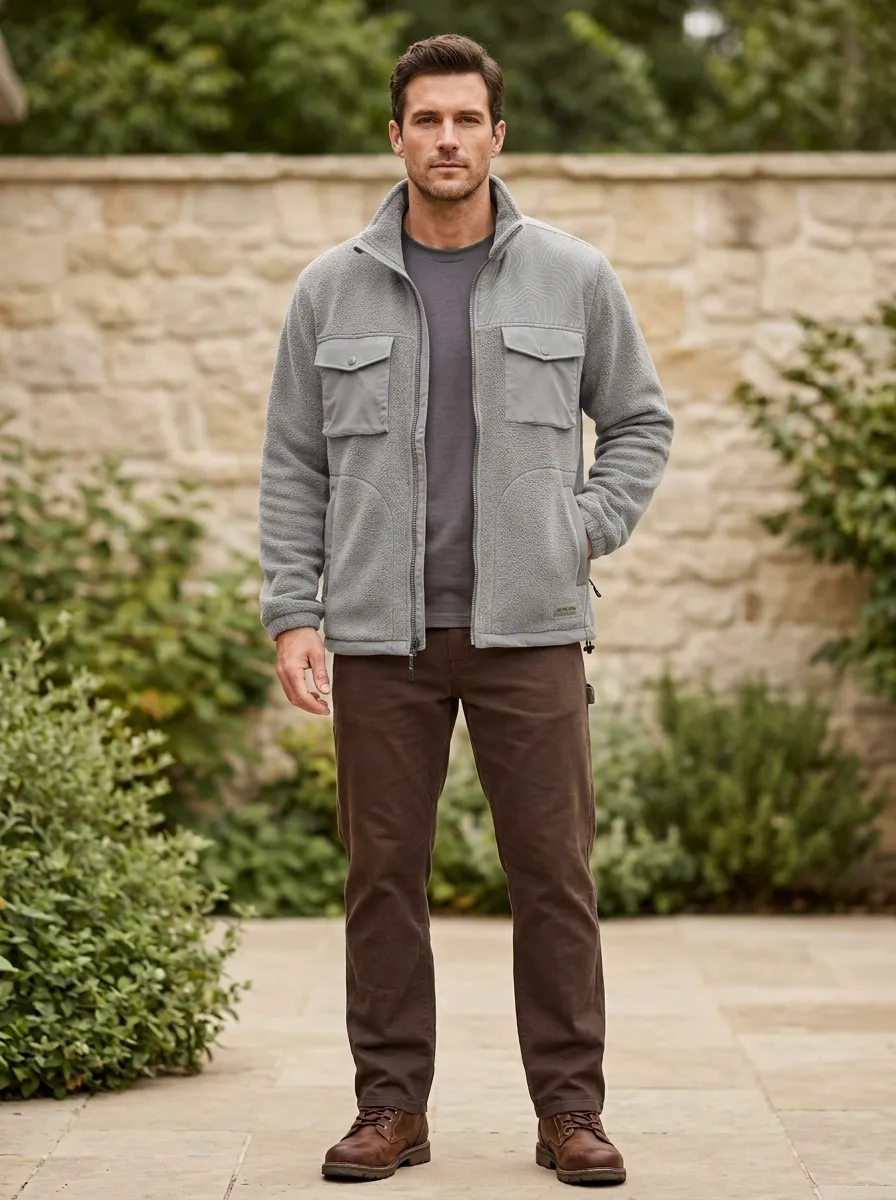 Hiking Topographic Map Fleece Zip Jacket