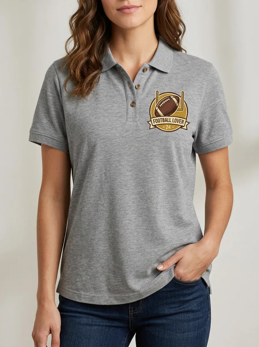 Women's Football Lover Emblem Printed Polo Shirt