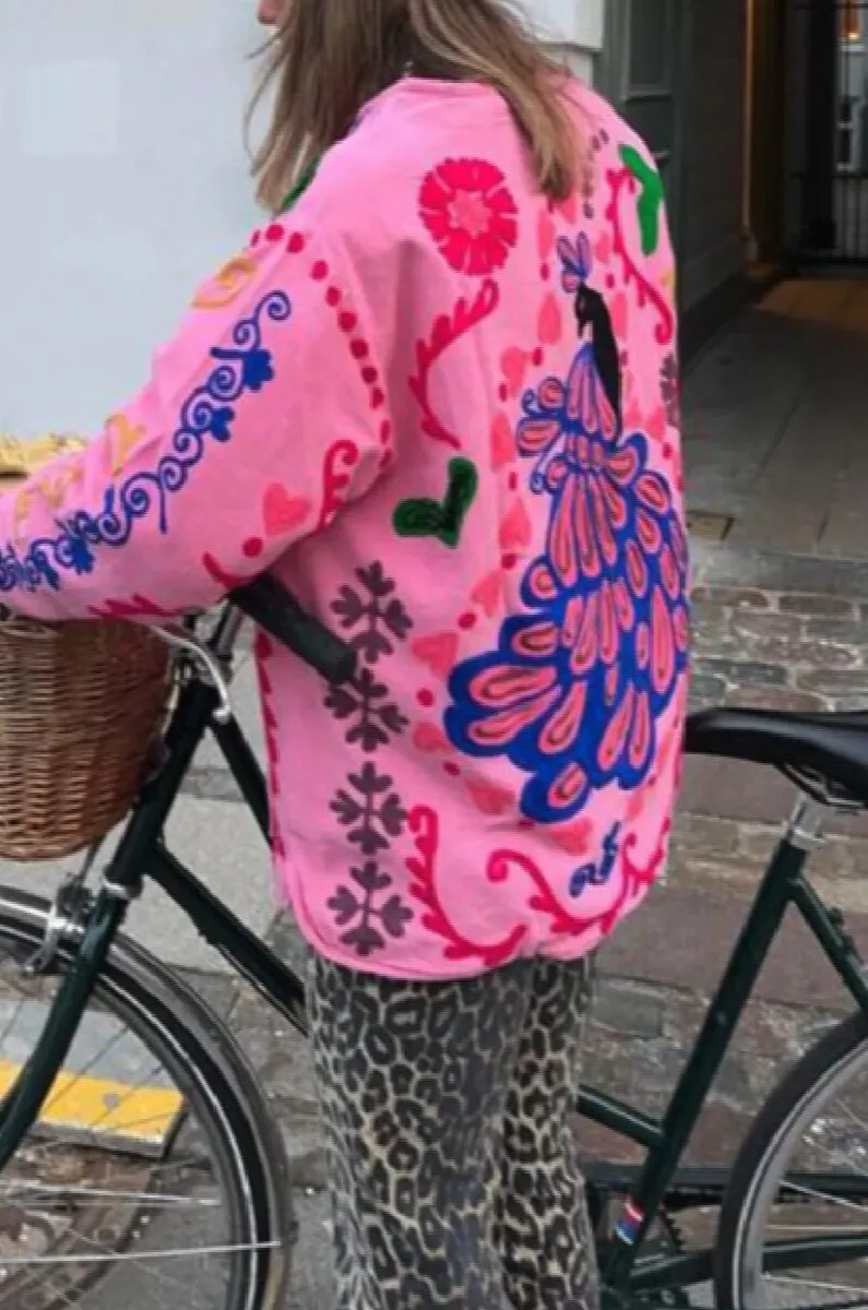 Floral Single-Breasted V-Neck Jacket