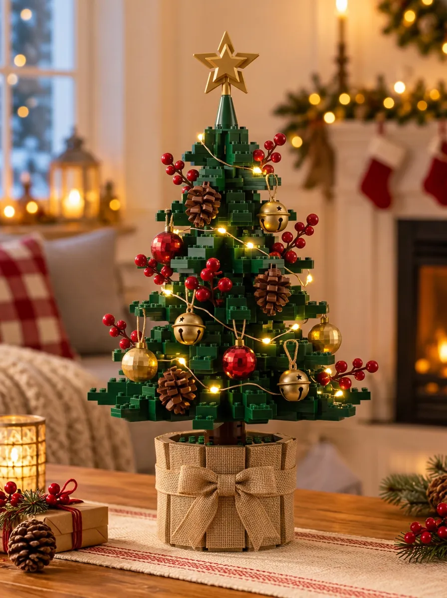 Building Block Pinecone Berry Christmas Tabletop Tree