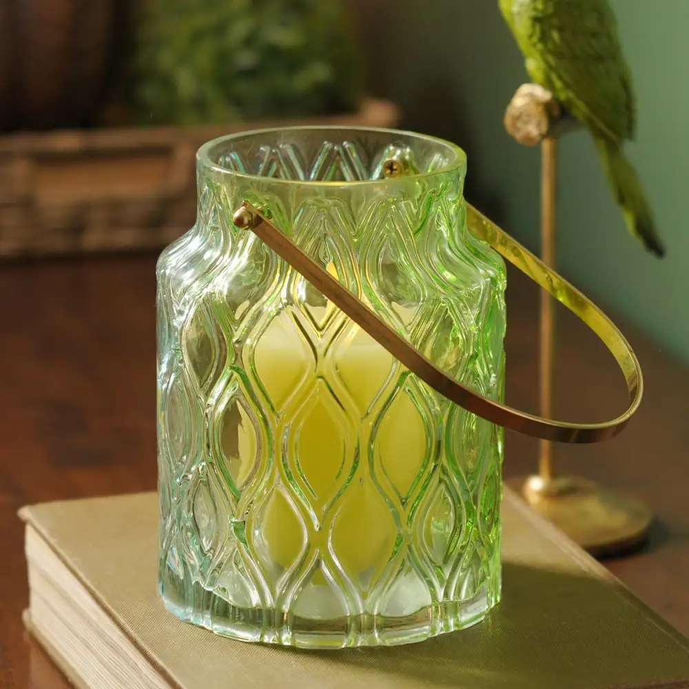 Green Blue Ombre Textured Glass Lantern