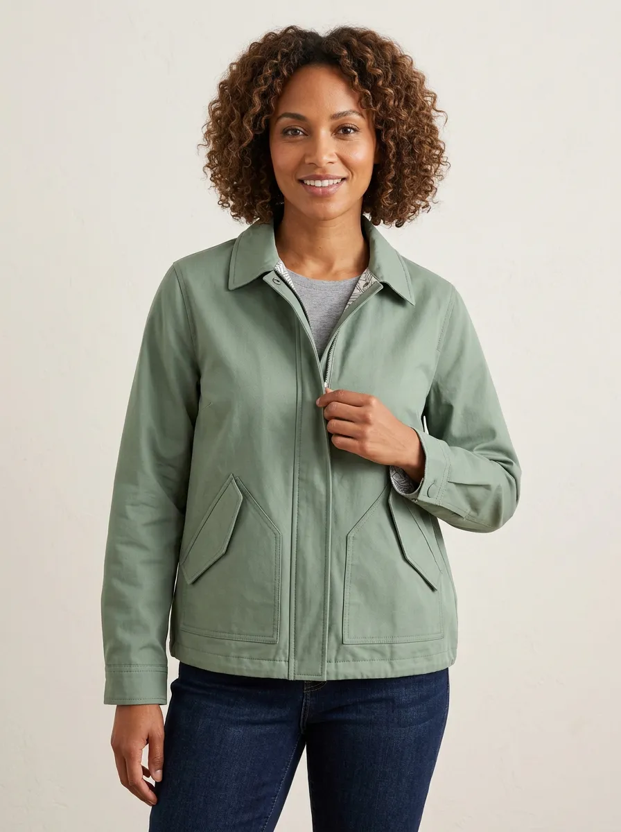 Women's Casual Sage Green Utility Pattern Lining Jacket