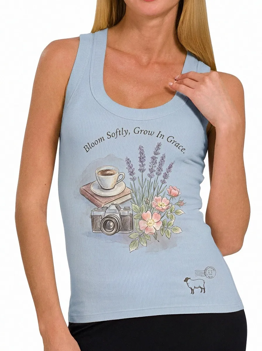 Women's Aesthetic Coffee Camera Lavender Printed Tank Top