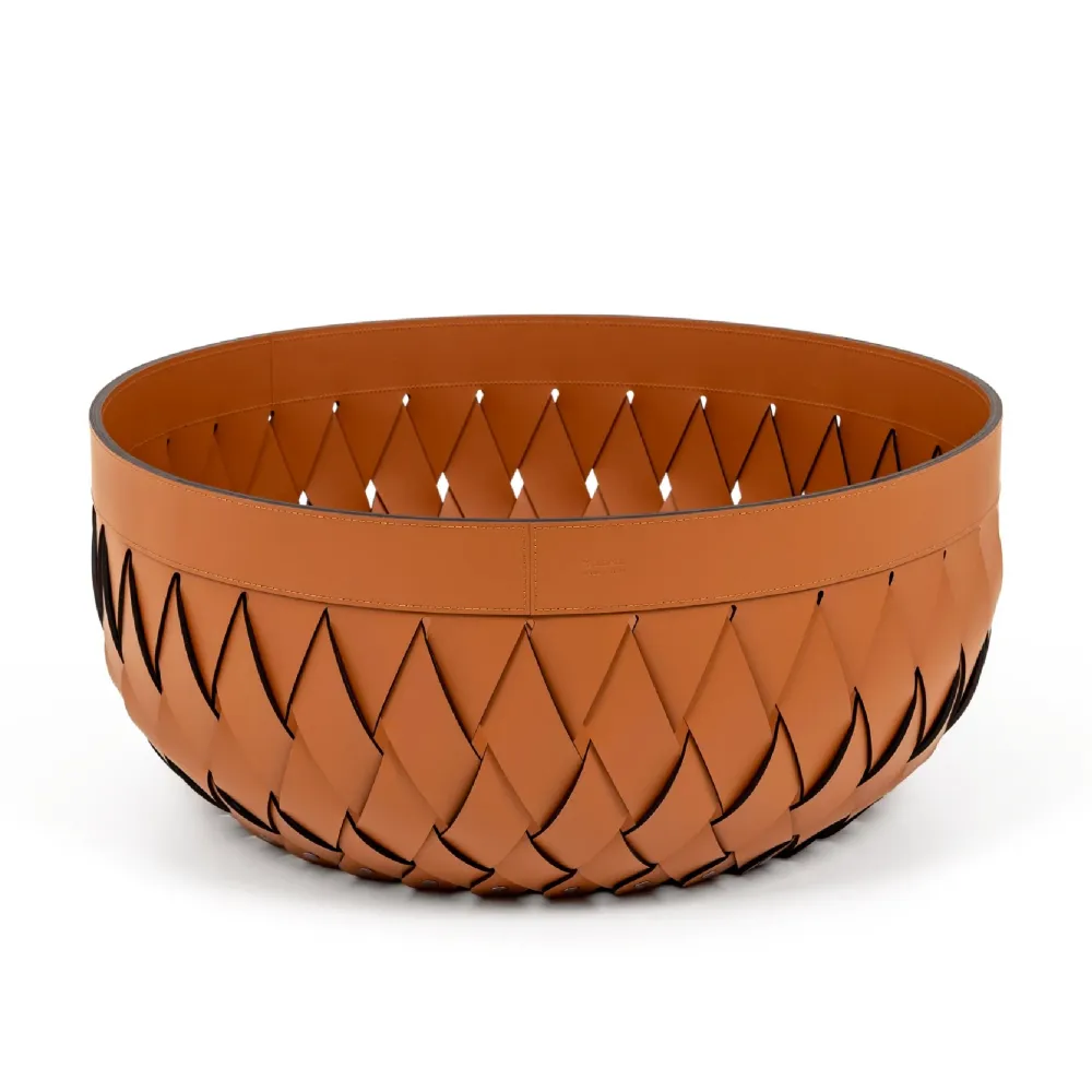 Handwoven Leather Round Basket