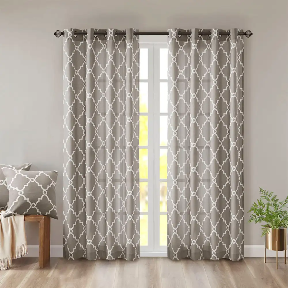 Classic Light Filtering Cotton Geometric Grommet Curtain Panel